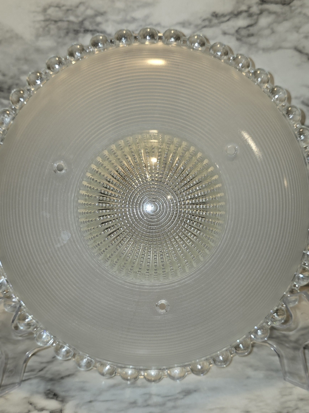 Source Unknown Clear Glass Ribbed Round Serving Plate with Beaded Edge
